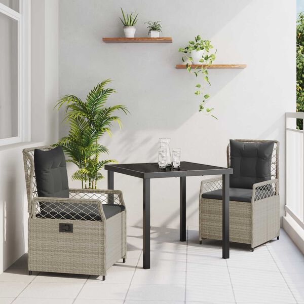 vidaXL Set da Pranzo per Giardino 3 pcs Grigio chiaro polyrattan