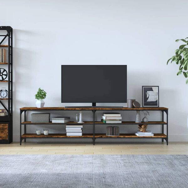 vidaXL Mobile TV Rovere Fumo 200x30x50 cm Legno Multistrato e Metallo