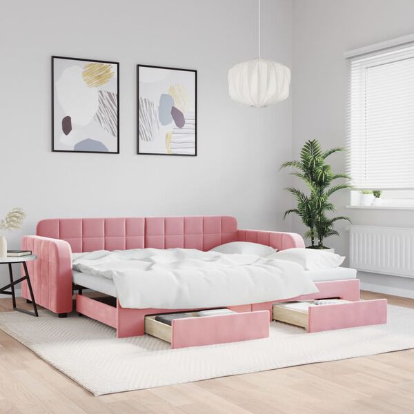 vidaXL Divano Letto Estraibile con Cassetti Rosa 90x200 cm Velluto