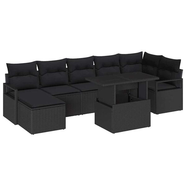 vidaXL Set Divano da Giardino con archiviazione 8 pcs Nero Poly Rattan