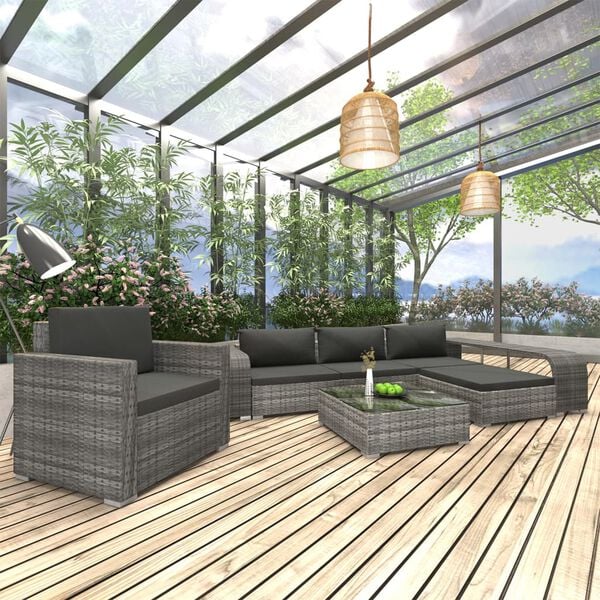 vidaXL Set Divani da Giardino 8 pz con Cuscini in Polyrattan Grigio