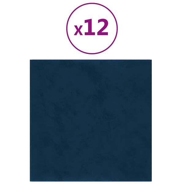 vidaXL Pannelli Murali 12 pz Blu 30x30 cm Velluto 1,08 m&sup2;