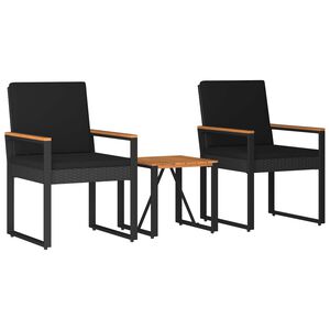 vidaXL Set Mobili da Esterno 3 pz Nero polyrattan