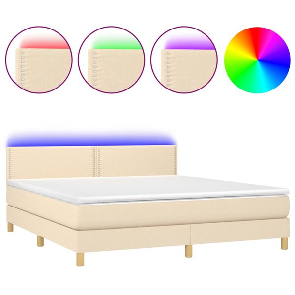 vidaXL Letto a Molle con Materasso e LED Crema 180x200 cm in Tessuto