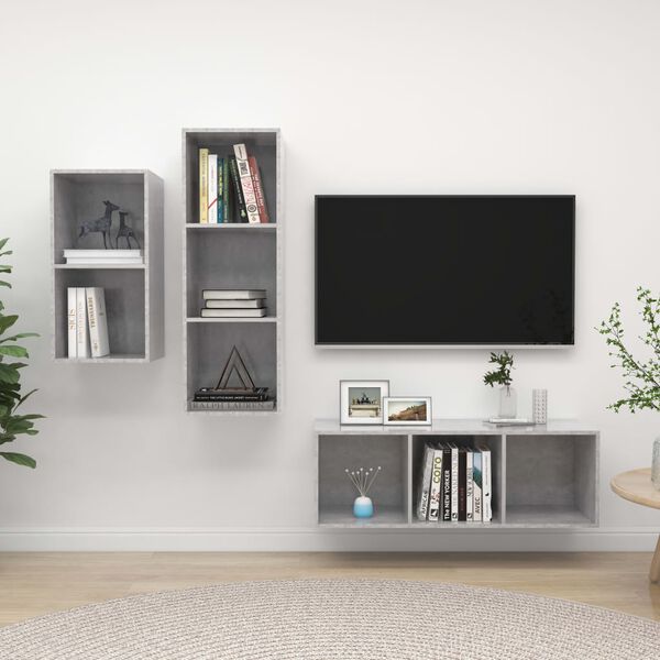 vidaXL Set Mobili TV 3 pz Grigio Cemento in Legno Multistrato