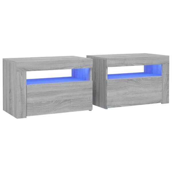vidaXL Comodini 2 pz con Luci LED Grigio Sonoma 60x35x40 cm