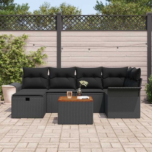 vidaXL Set Divano da Giardino con cuscino 7 pcs Nero Poly Rattan