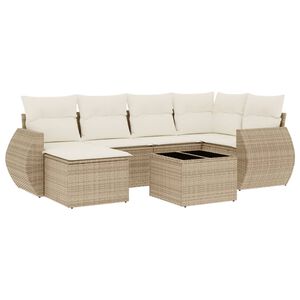 vidaXL Set Divani da Giardino 7 pz con Cuscini Beige in Polyrattan