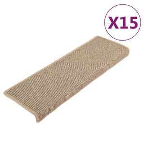 vidaXL Tappetini per scale 15 pz 65x21x4 cm Beige scuro con bordo rettangolare