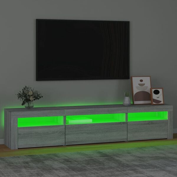 vidaXL Mobile Porta TV con Luci LED Grigio Sonoma 195x35x40 cm