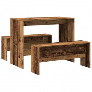 vidaXL Set Tavolo da Pranzo e Panche 3 pz Legno Antico in Truciolato