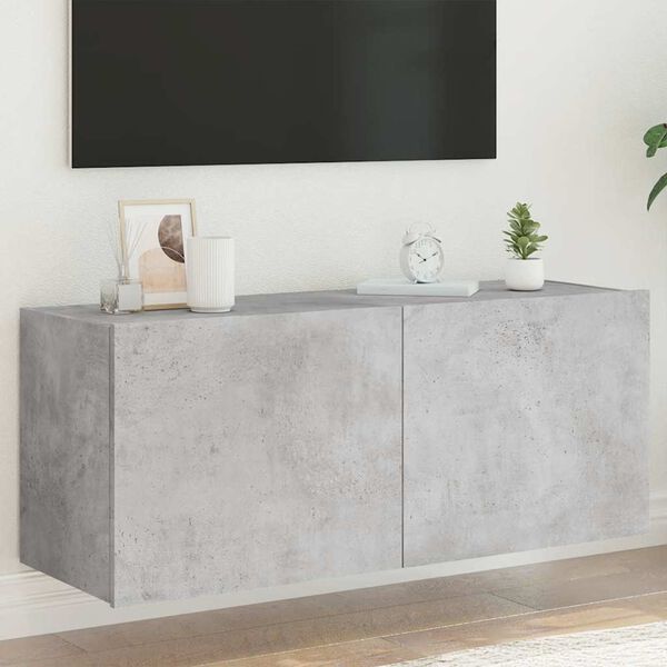 vidaXL Mobile TV a Parete con Luci LED Grigio Cemento 100x35x41 cm