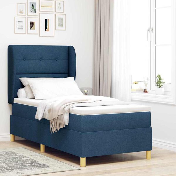 vidaXL Letto con molle e materasso Grigio Scuro 90x190 cm Tessuto Blu