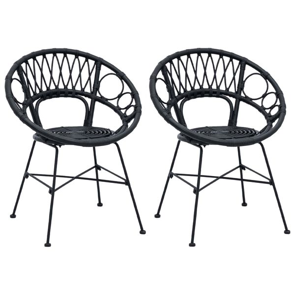 vidaXL Sedia da pranzo 2 pcs Nero 65 x 55,5 x 81 cm Rattan e Ferro
