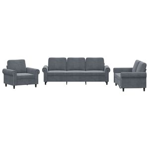 vidaXL Set di Divani 3 pz con Cuscini Grigio Scuro in Velluto