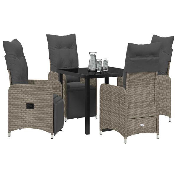 vidaXL Set da Pranzo per Giardino con cuscino 5 pcs Grigio Poly Rattan
