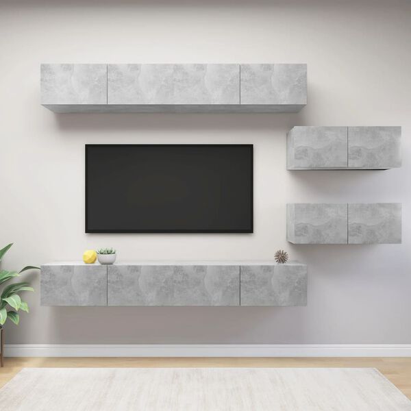 vidaXL Set di Mobili Porta TV 6 pz Grigio Cemento in Legno Multistrato