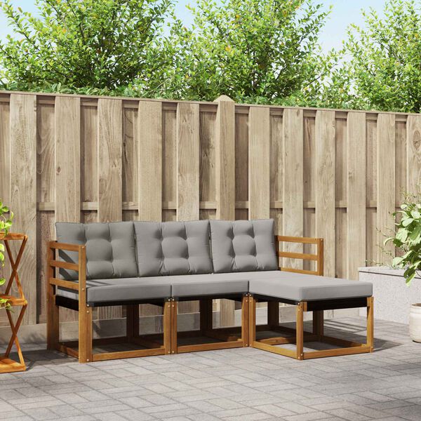 vidaXL Set di divani da esterno 4 pcs Grigio Naturale e Chiaro