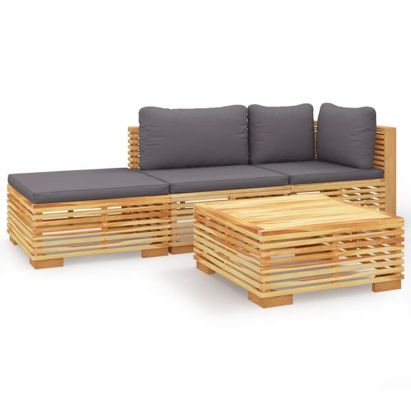 vidaXL Set Divani da Giardino 4 pz con Cuscini Legno Massello di Teak