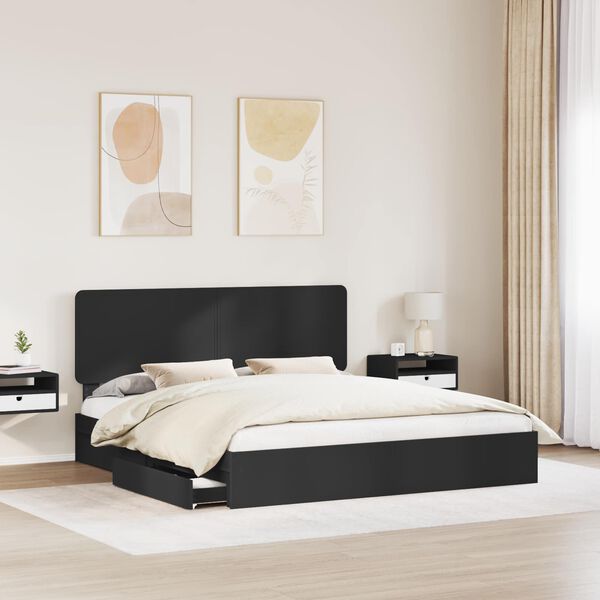 vidaXL Letto con Contenitore Nero 200 x 200 cm Legno multistrato