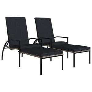 vidaXL Lettini Prendisole 2 pz con Poggiapiedi in Rattan PE Grigio