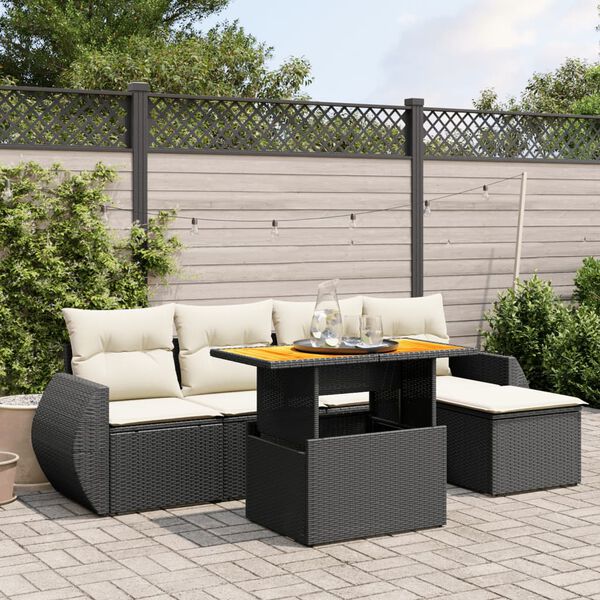 vidaXL Set Divano da Giardino 6 pz con Cuscini Nero in Polyrattan