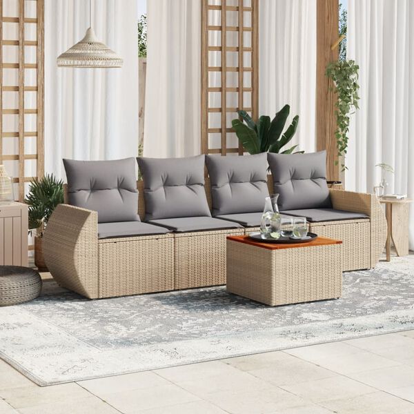 vidaXL Set Divano da Giardino 5 pz con Cuscini Beige in Polyrattan