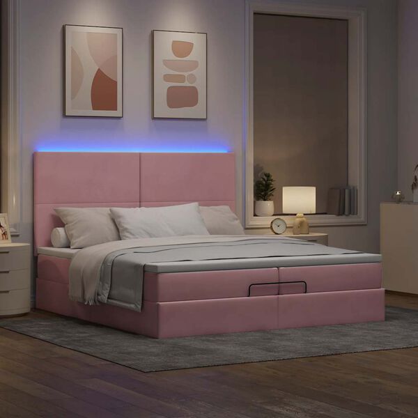 vidaXL Struttura Letto Pouf con Materassi Rosa 200x200 cm Velluto