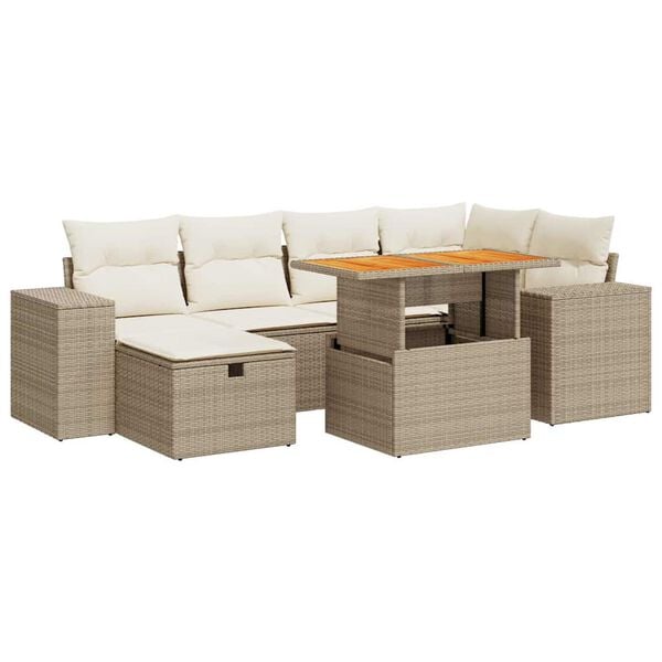 vidaXL Set Divano da Giardino 8 pz con Cuscini Beige Polyrattan Acacia