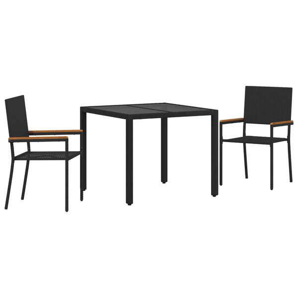 vidaXL Set da Pranzo per Giardino 3 pcs Nero polyrattan