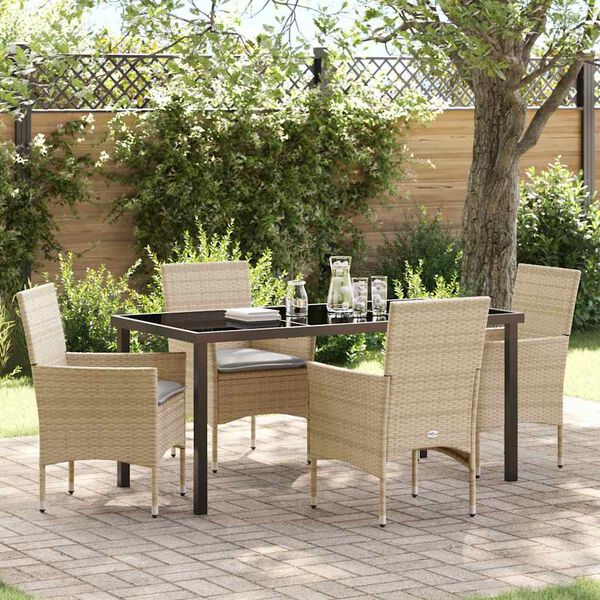 vidaXL Set da Pranzo per Giardino con cuscino 5 pcs Beige polyrattan