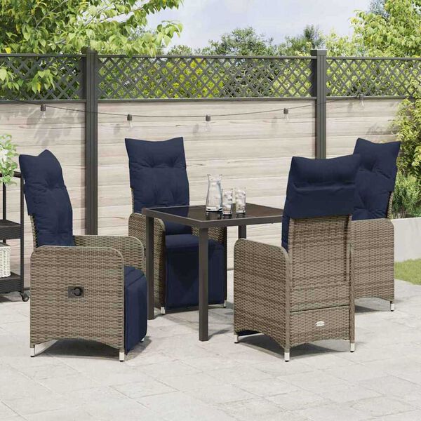 vidaXL Set da Pranzo per Giardino 5 pcs Grigio polyrattan