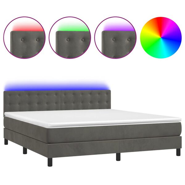 vidaXL Letto a Molle con Materasso e LED Grigio Scuro 180x200 cm