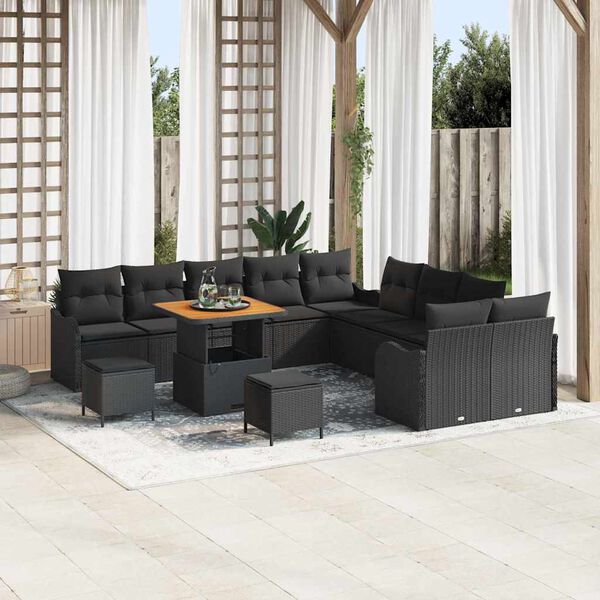 vidaXL Set Divano da Giardino 13 pcs Nero polyrattan