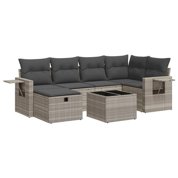 vidaXL Set Divani da Giardino 7pz con Cuscini Grigio Chiaro Polyrattan