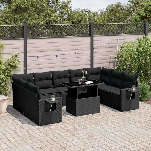 vidaXL Set Divani da Giardino 10pz con Cuscini in Polyrattan Nero