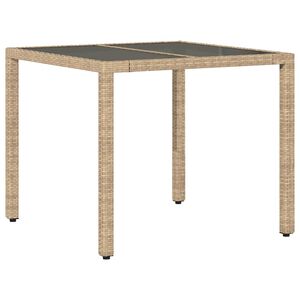 vidaXL Tavolo da Giardino con Piano Vetro Beige 90x90x75 cm Polyrattan
