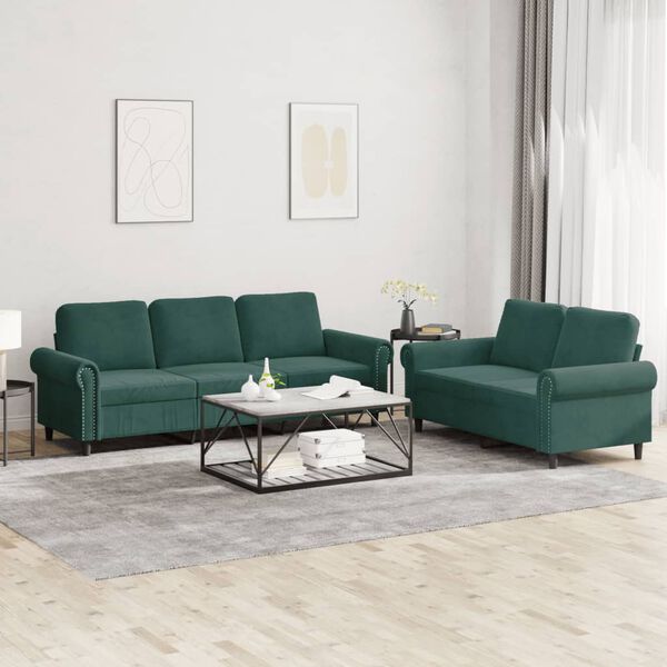 vidaXL Set di Divani 2 pz con Cuscini Verde scuro in Velluto