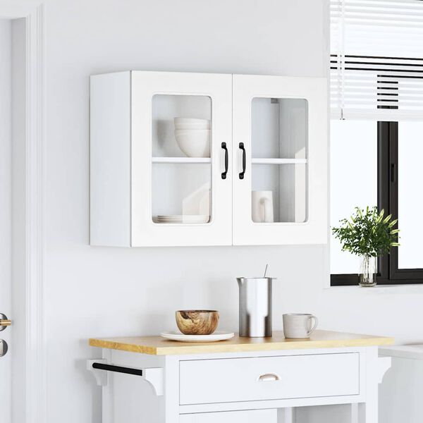 vidaXL Pensile da Cucina con Porta in Vetro Kalmar Bianco Truciolato