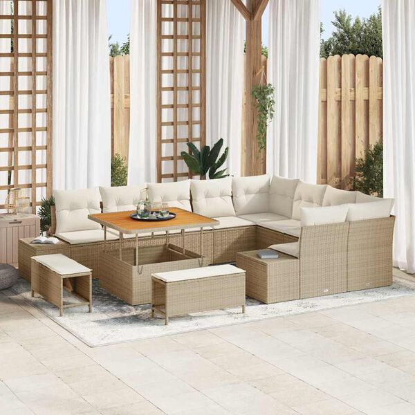 vidaXL Set Divano da Giardino con cuscino 12 pcs Beige Poly Rattan