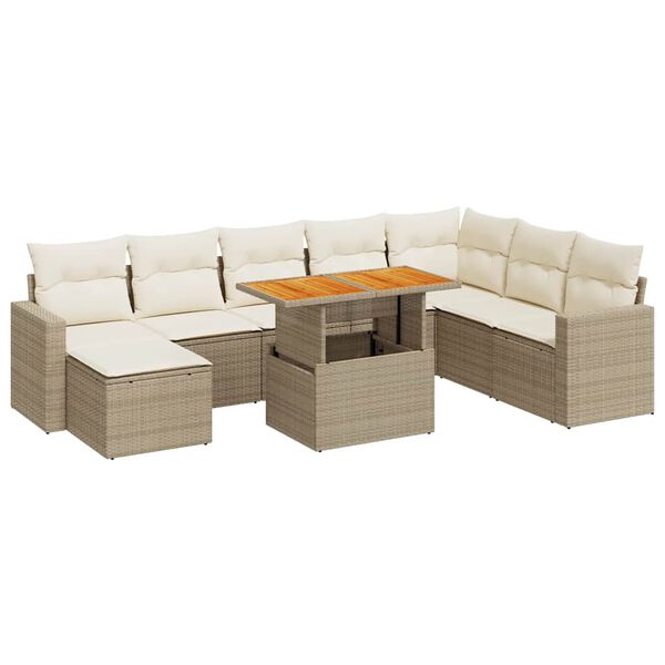 vidaXL Set Divano da Giardino 9 pz con Cuscini Beige in Polyrattan