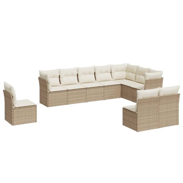 vidaXL Set Divano da Giardino 10 pz con Cuscini Beige in Polyrattan