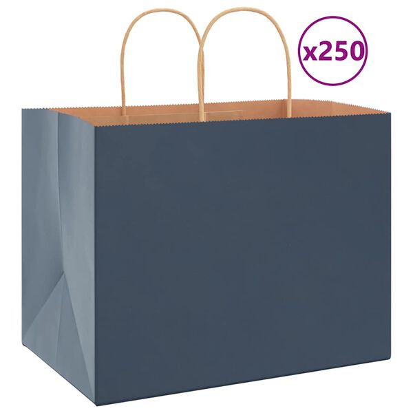 vidaXL Sacchetti di Carta 250 pz con Manici Blu 32x22x24 cm
