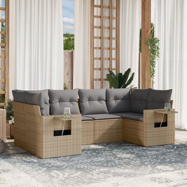 vidaXL Set Divano da Giardino 6 pz con Cuscini Beige in Polyrattan