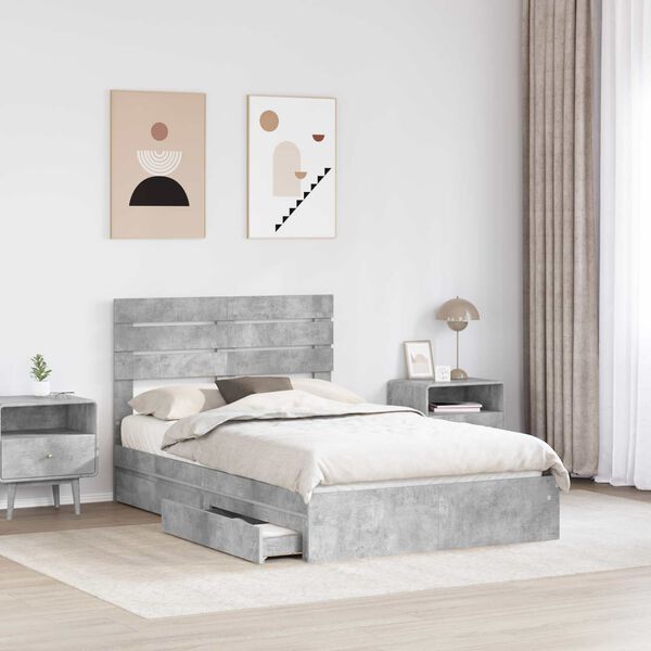 vidaXL Letto con Contenitore con testiera Grigio cemento 135 x 190 cm