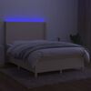 vidaXL Letto a Molle con Materasso e LED Crema 140x200 cm in Tessuto