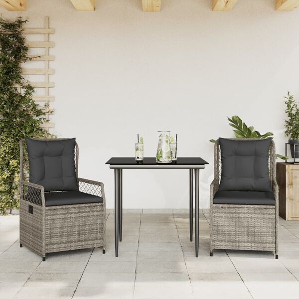 vidaXL Set da Pranzo da Giardino 3 pz con Cuscini in Polyrattan Grigio