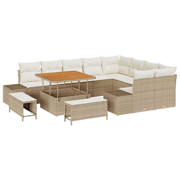 vidaXL Set Divano da Giardino 12 pcs Beige Poly Rattan