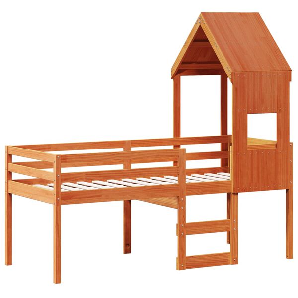vidaXL Letto a Soppalco con Tetto Cera 90x190cm Legno Massello di Pino