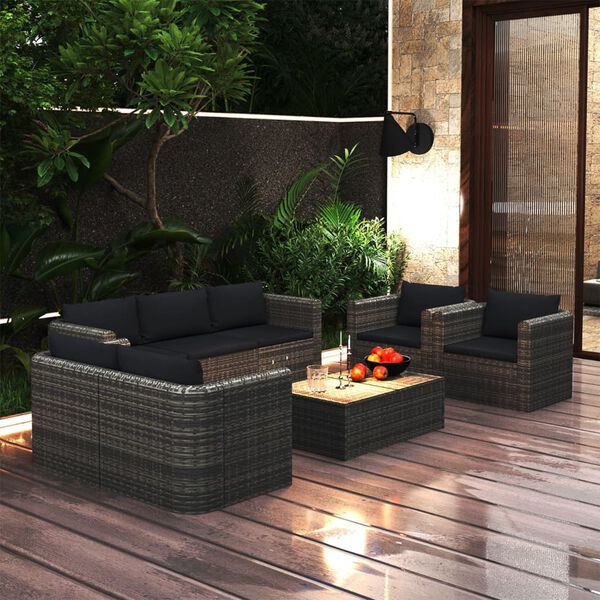 vidaXL Set Divani da Giardino 8 pz con Cuscini in Polyrattan Grigio